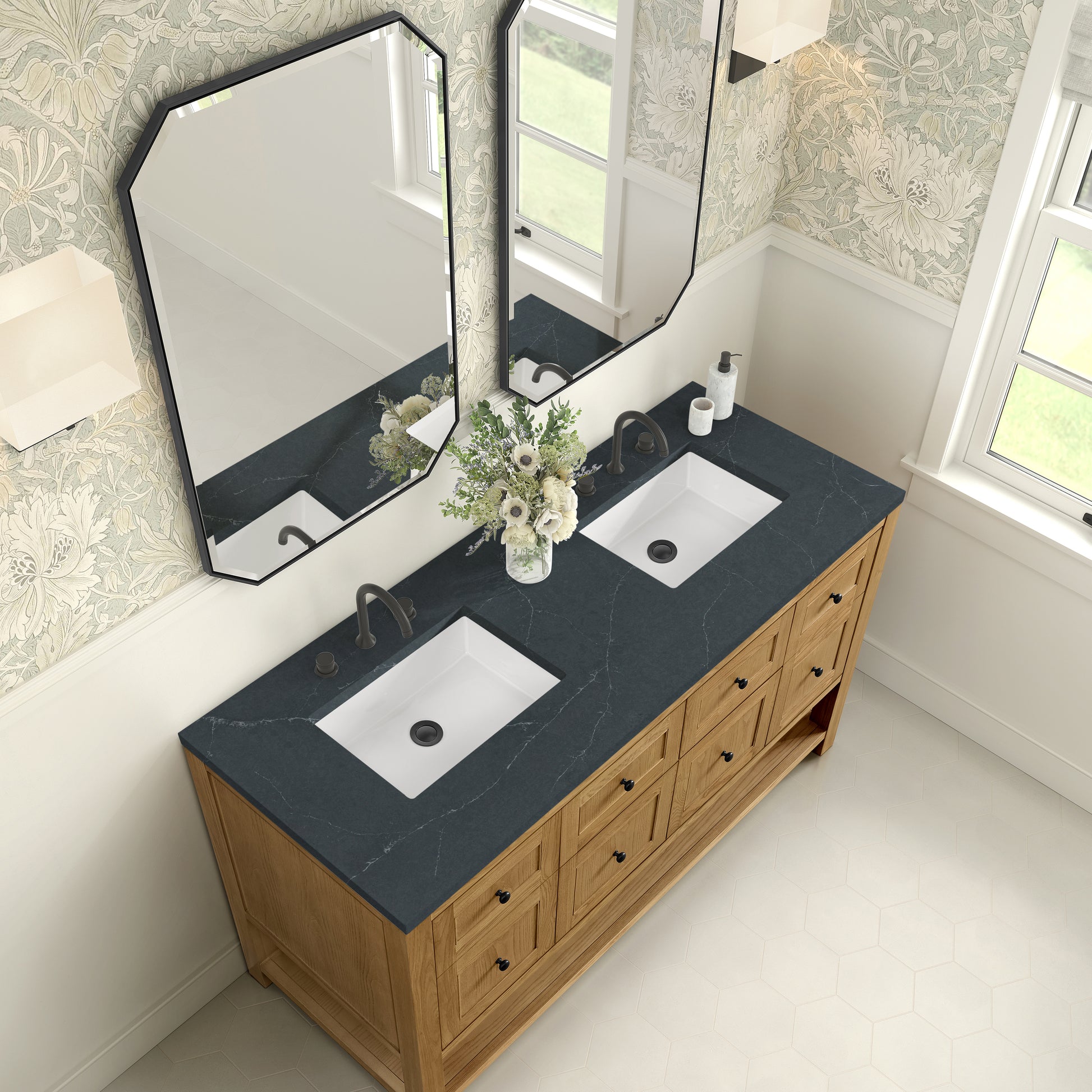James Martin Vanities Breckenridge 60" Light Natural Oak Double Vanity With 3cm Charcoal Soapstone Quartz Top