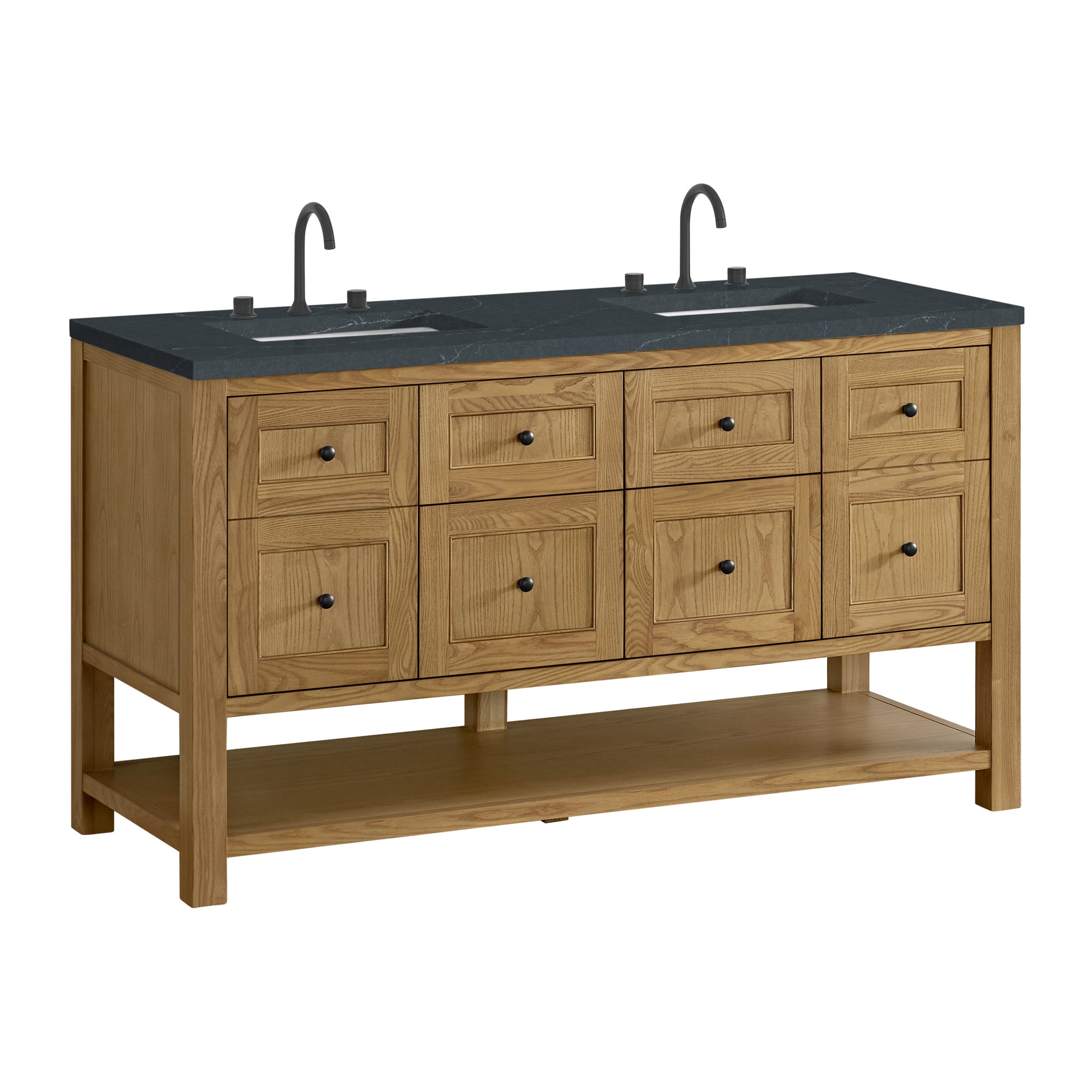James Martin Vanities Breckenridge 60" Light Natural Oak Double Vanity With 3cm Charcoal Soapstone Quartz Top