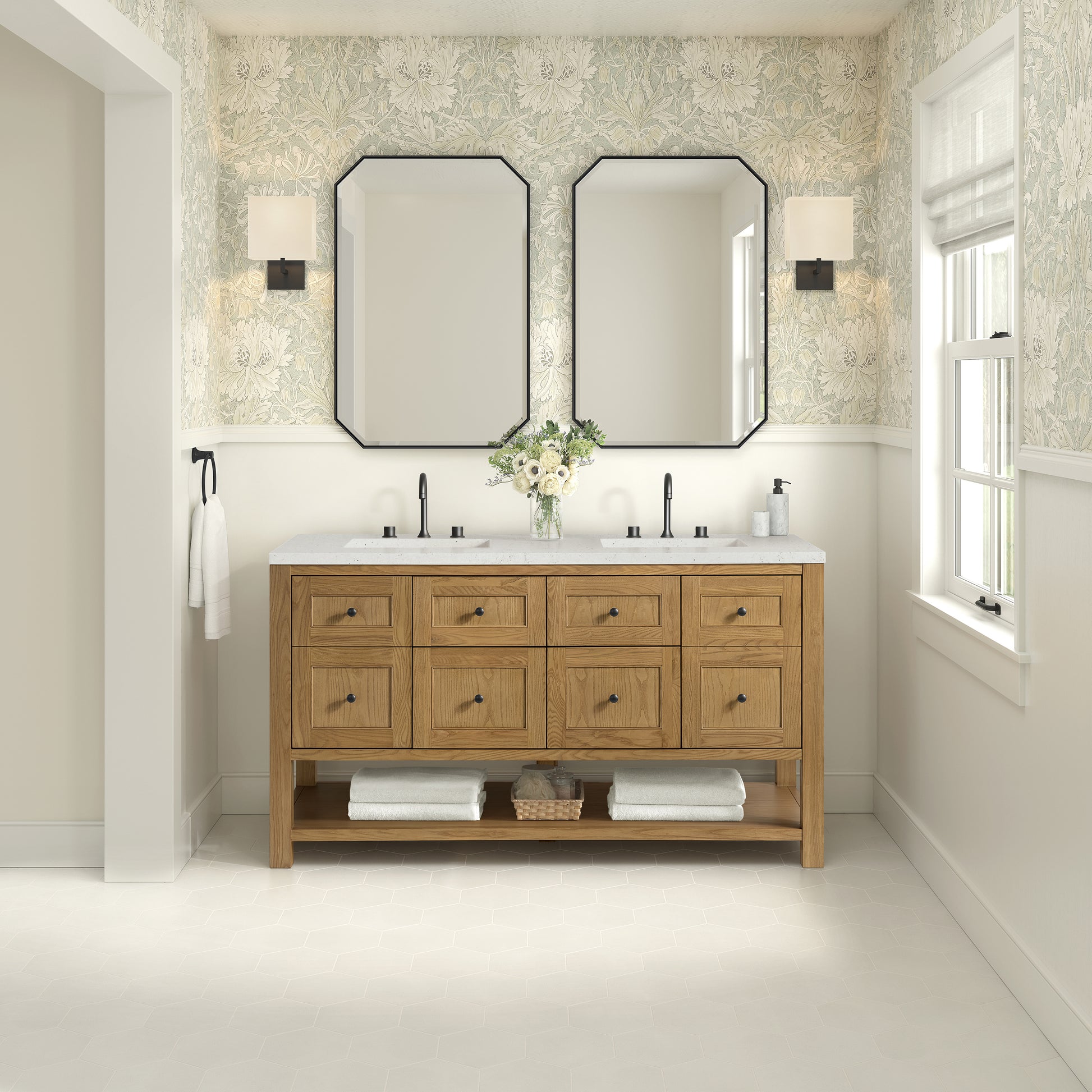 James Martin Vanities Breckenridge 60" Light Natural Oak Double Vanity With 3cm Lime Delight Quartz Top