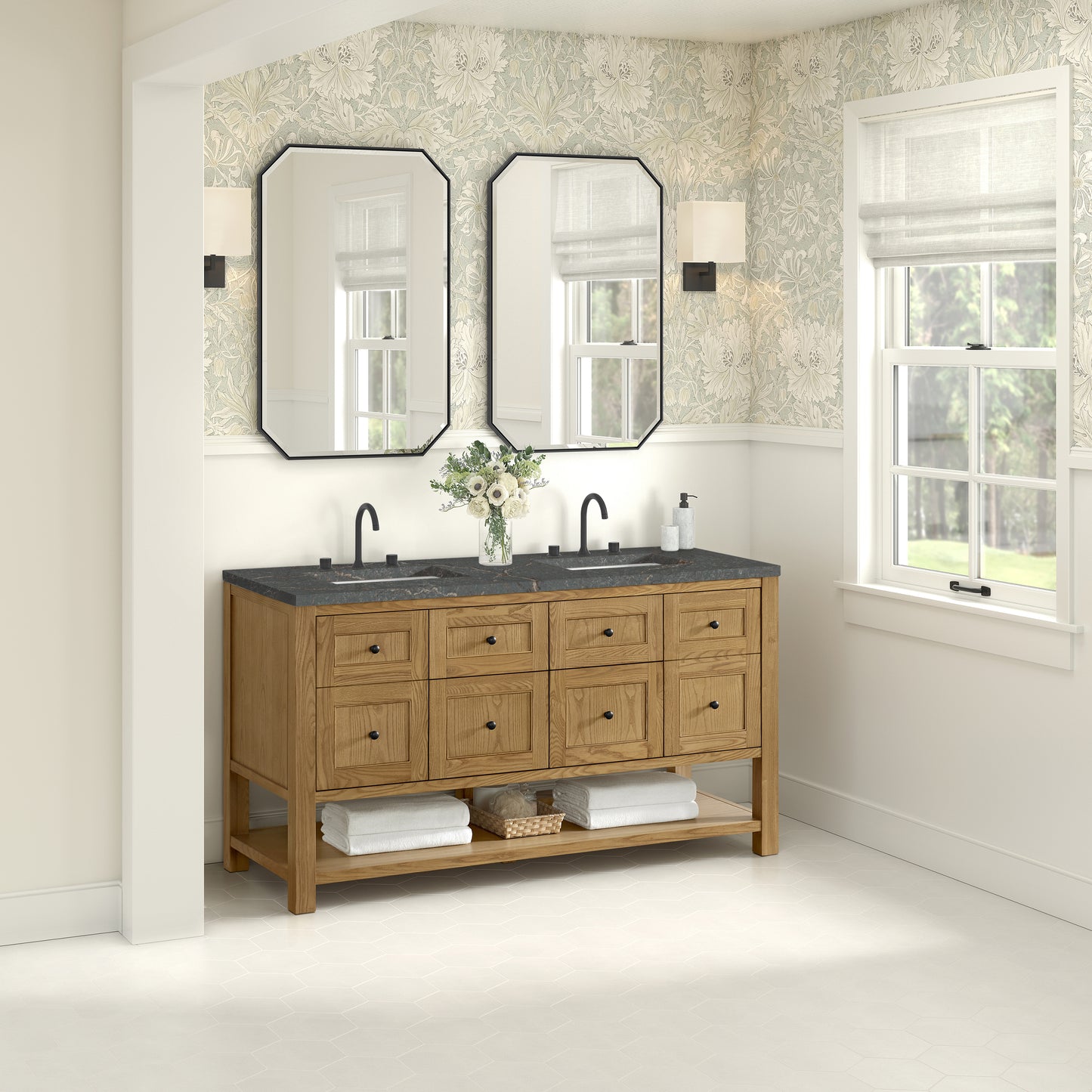 James Martin Vanities Breckenridge 60" Light Natural Oak Double Vanity With 3cm Parisien Bleu Quartz Top