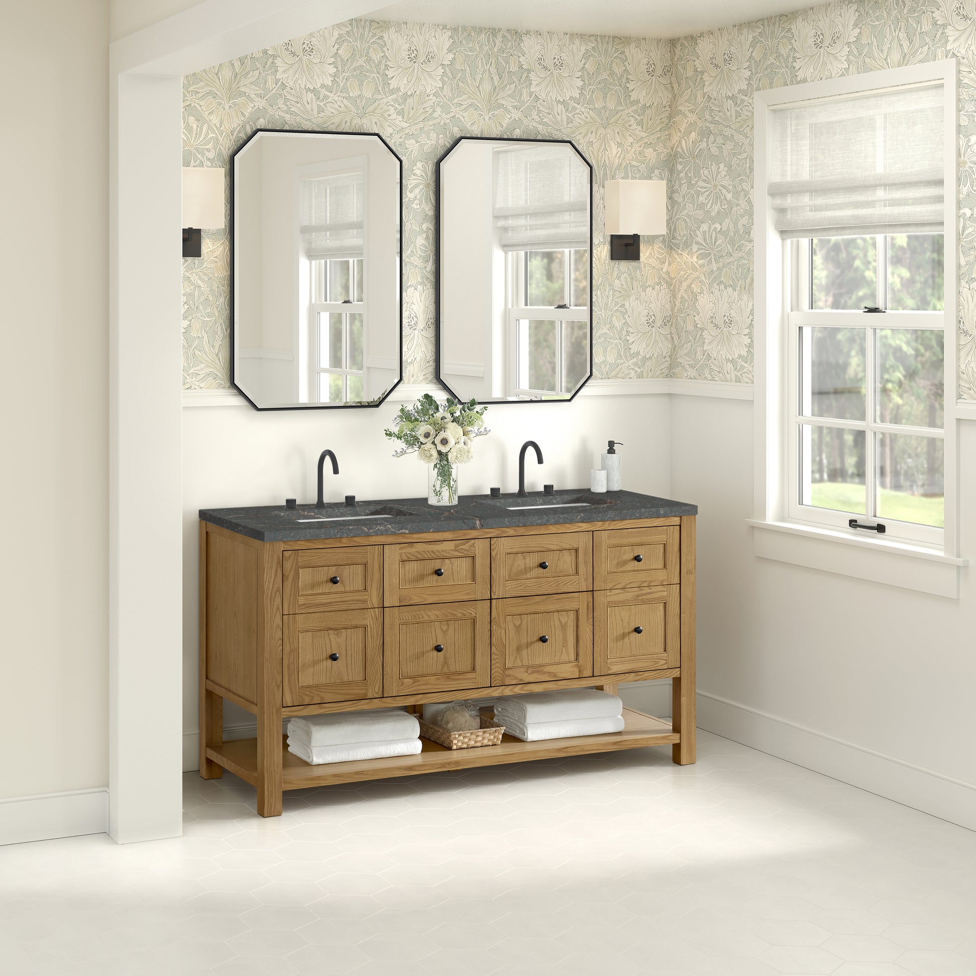 James Martin Vanities Breckenridge 60" Light Natural Oak Double Vanity With 3cm Parisien Bleu Quartz Top
