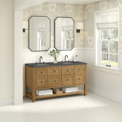 James Martin Vanities Breckenridge 60" Light Natural Oak Double Vanity With 3cm Parisien Bleu Quartz Top