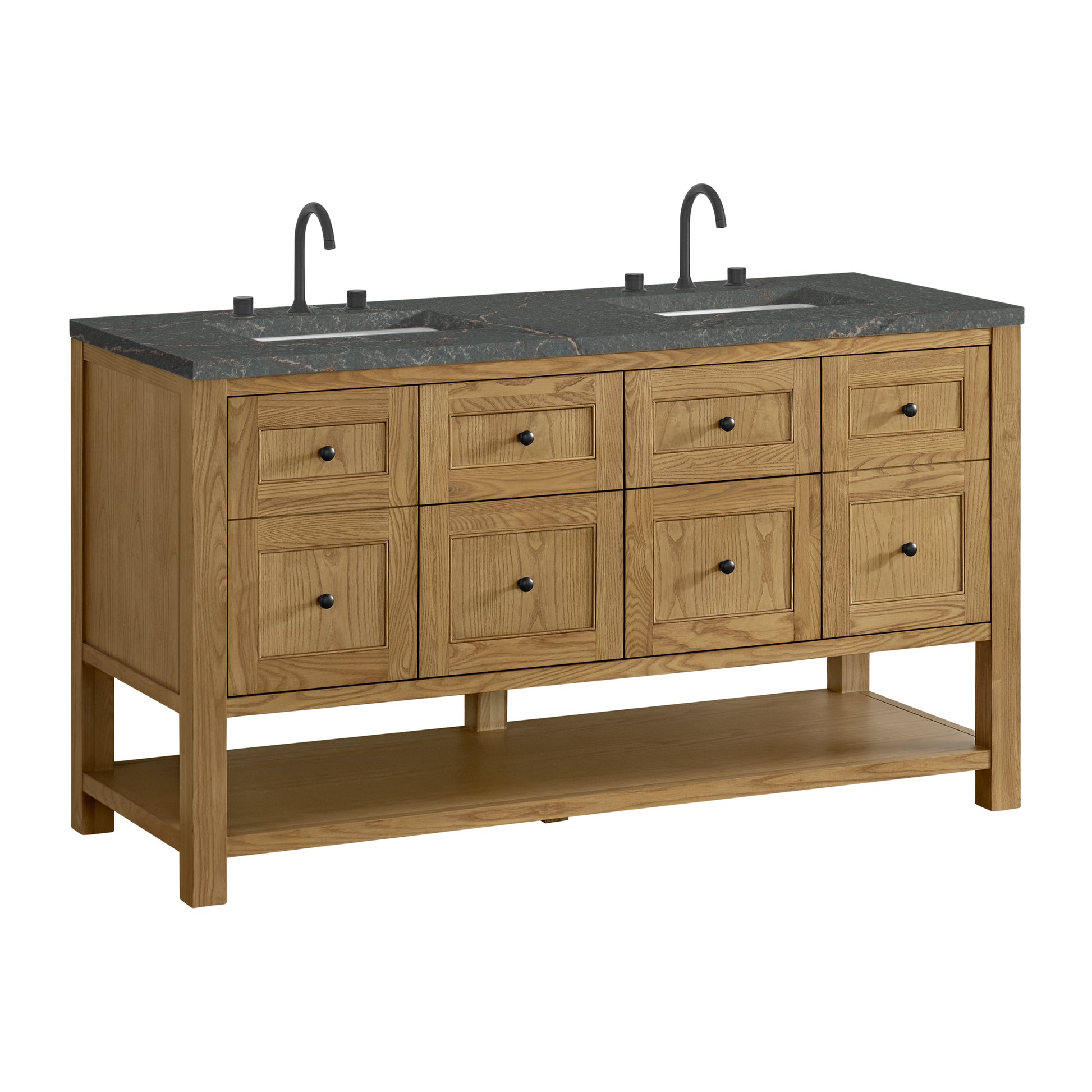 James Martin Vanities Breckenridge 60" Light Natural Oak Double Vanity With 3cm Parisien Bleu Quartz Top