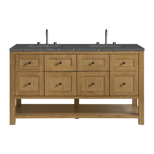 James Martin Vanities Breckenridge 60" Light Natural Oak Double Vanity With 3cm Parisien Bleu Quartz Top