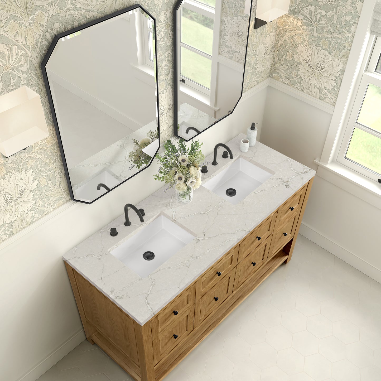 James Martin Vanities Breckenridge 60" Light Natural Oak Double Vanity With 3cm Victorian Silver Quartz Top