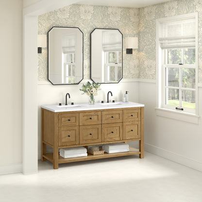 James Martin Vanities Breckenridge 60" Light Natural Oak Double Vanity With 3cm White Zeus Quartz Top