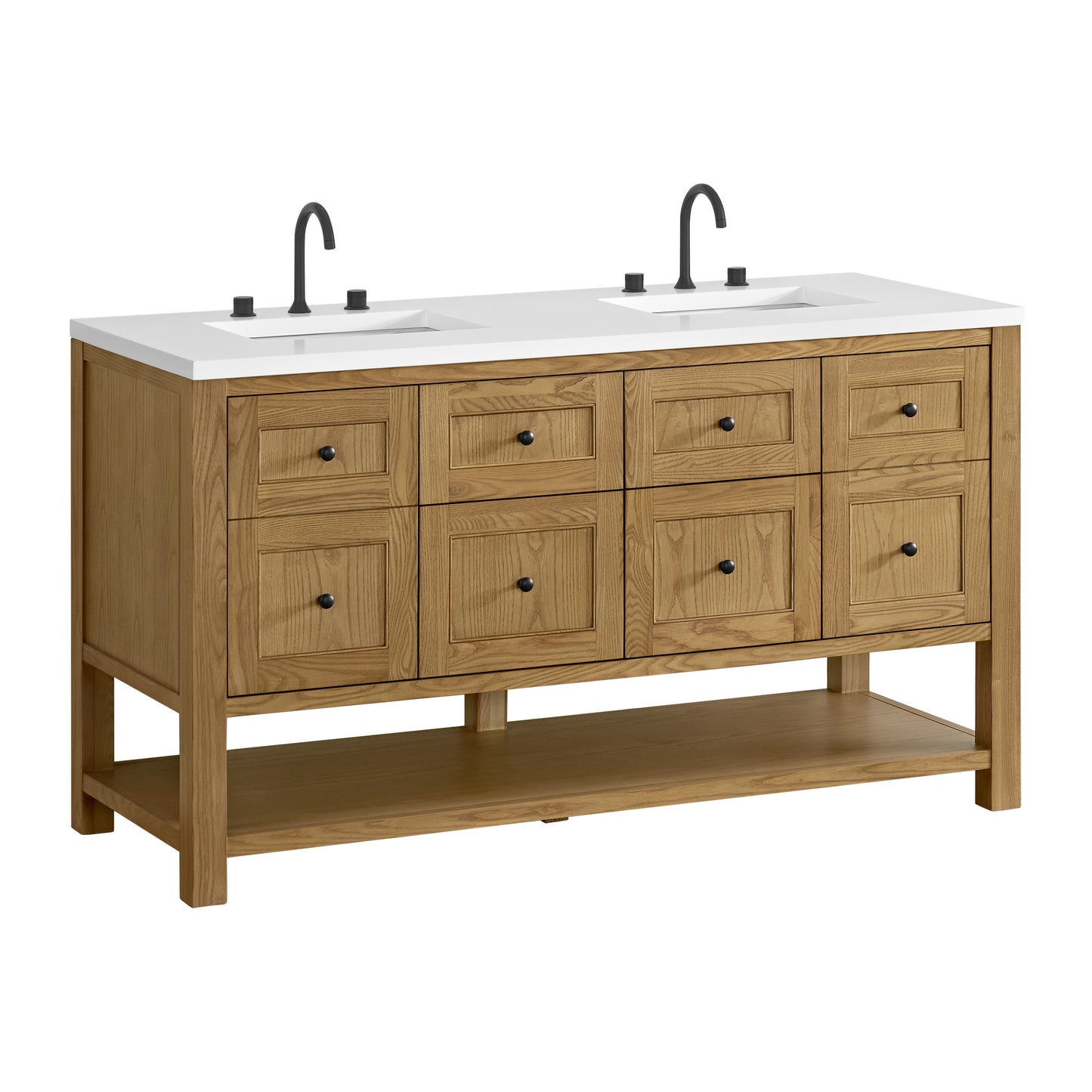 James Martin Vanities Breckenridge 60" Light Natural Oak Double Vanity With 3cm White Zeus Quartz Top