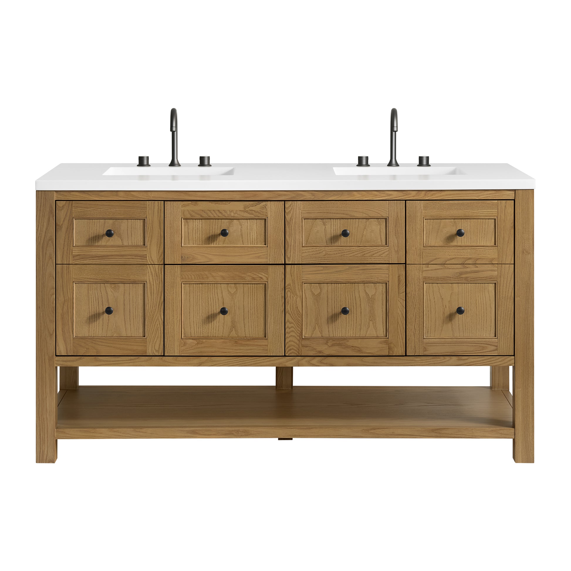 James Martin Vanities Breckenridge 60" Light Natural Oak Double Vanity With 3cm White Zeus Quartz Top
