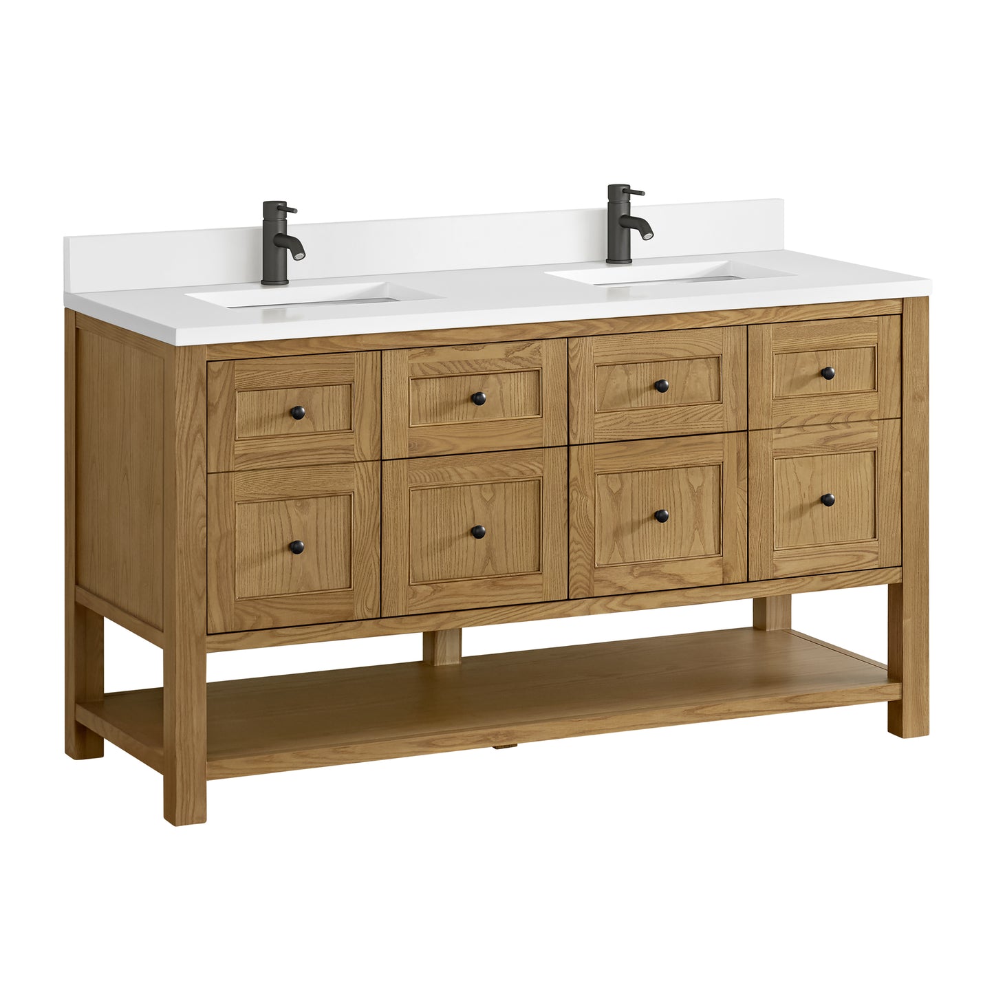James Martin Vanities Breckenridge 60" Light Natural Oak Double Vanity With Single Hole 3cm White Zeus Quartz Top and Backsplash