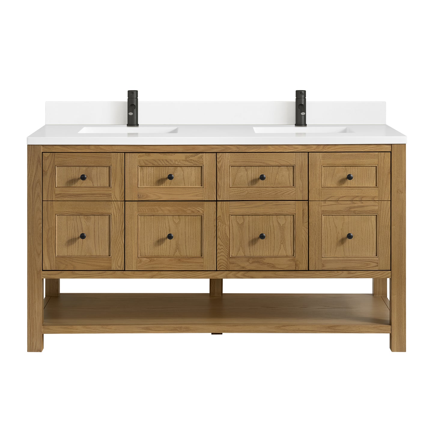 James Martin Vanities Breckenridge 60" Light Natural Oak Double Vanity With Single Hole 3cm White Zeus Quartz Top and Backsplash