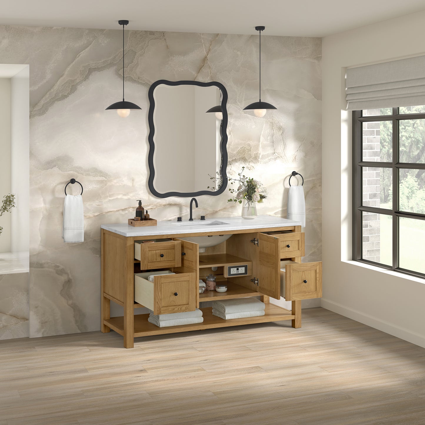James Martin Vanities Breckenridge 60" Light Natural Oak Single Vanity With 3cm Arctic Fall Solid Surface Top