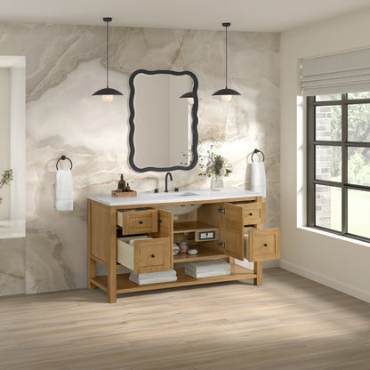 James Martin Vanities Breckenridge 60" Light Natural Oak Single Vanity With 3cm Arctic Fall Solid Surface Top