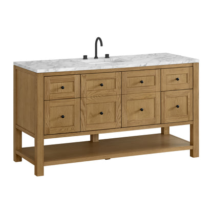 James Martin Vanities Breckenridge 60" Light Natural Oak Single Vanity With 3cm Carrara Marble Top