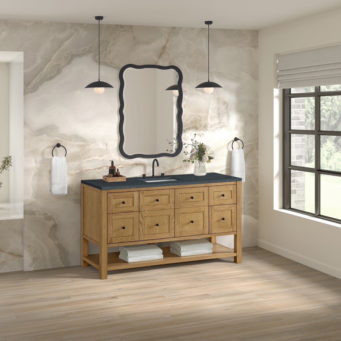 James Martin Vanities Breckenridge 60" Light Natural Oak Single Vanity With 3cm Charcoal Soapstone Quartz Top