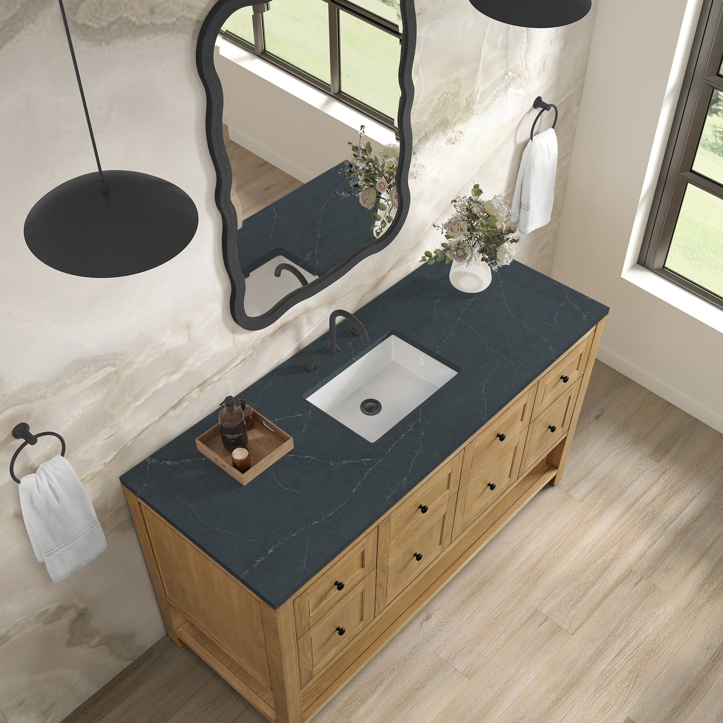 James Martin Vanities Breckenridge 60" Light Natural Oak Single Vanity With 3cm Charcoal Soapstone Quartz Top