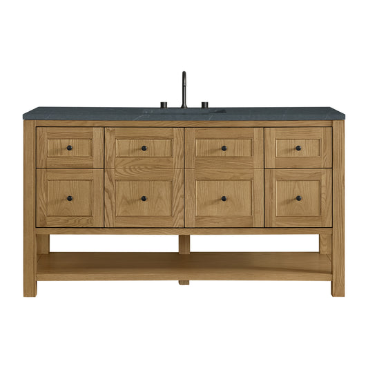 James Martin Vanities Breckenridge 60" Light Natural Oak Single Vanity With 3cm Charcoal Soapstone Quartz Top