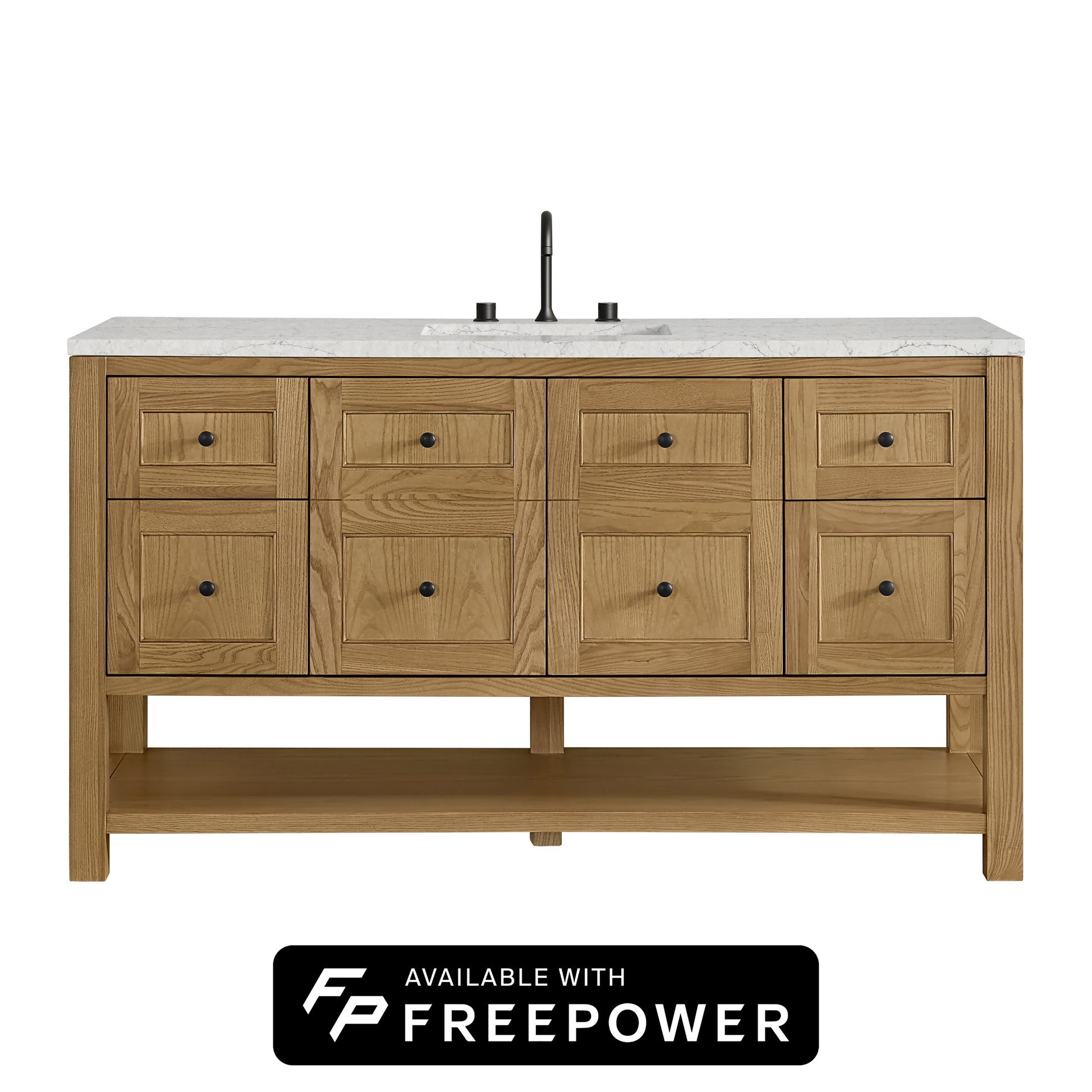 James Martin Vanities Breckenridge 60" Light Natural Oak Single Vanity With 3cm Eternal Jasmine Pearl Silestone Top With FreePower Wireless Charger