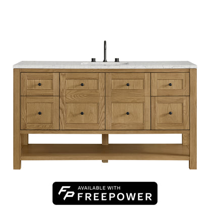 James Martin Vanities Breckenridge 60" Light Natural Oak Single Vanity With 3cm Eternal Jasmine Pearl Silestone Top With FreePower Wireless Charger