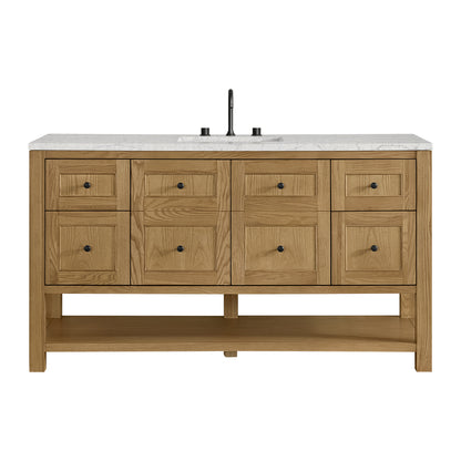 James Martin Vanities Breckenridge 60" Light Natural Oak Single Vanity With 3cm Eternal Jasmine Pearl Silestone Top With FreePower Wireless Charger