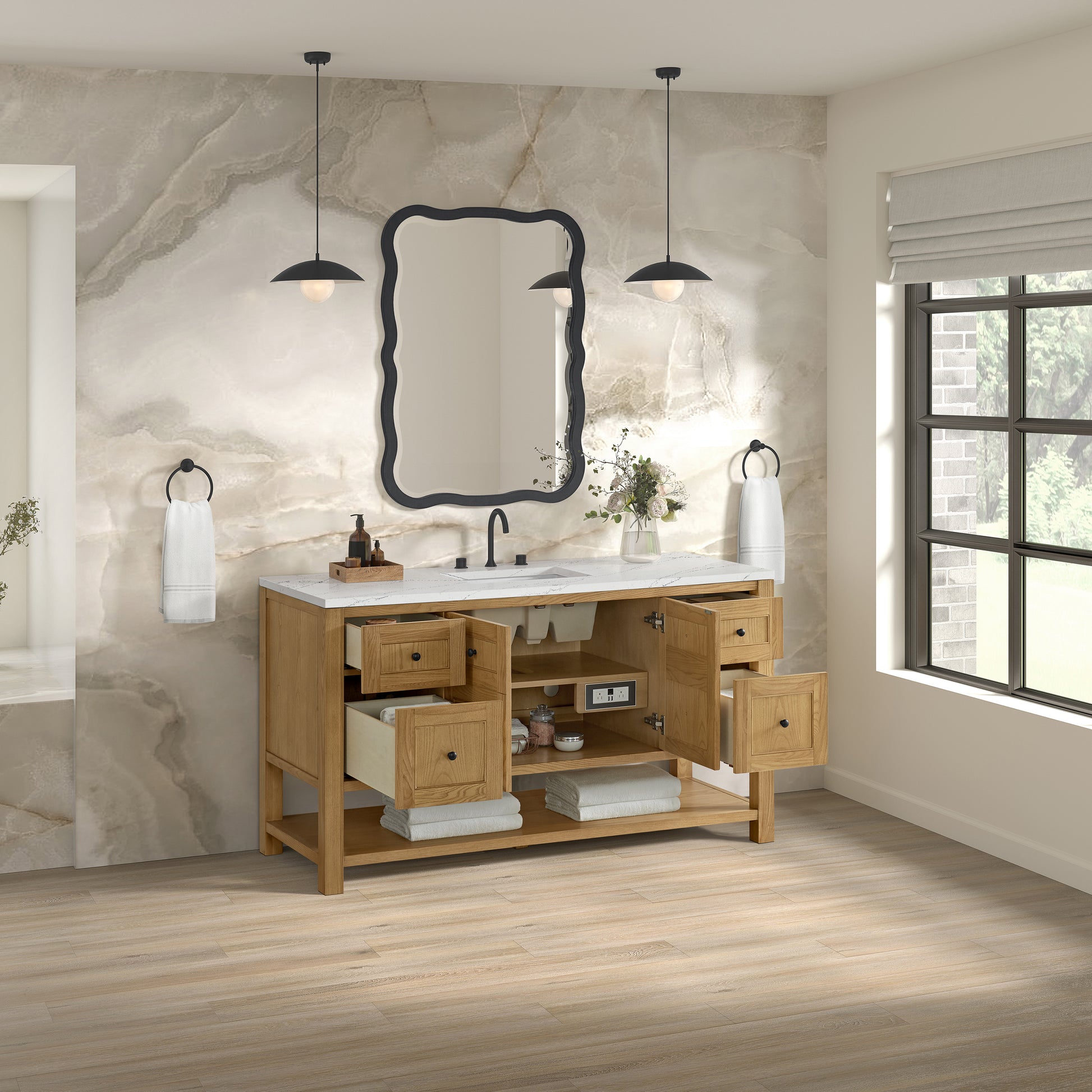 James Martin Vanities Breckenridge 60" Light Natural Oak Single Vanity With 3cm Ethereal Noctis Quartz Top