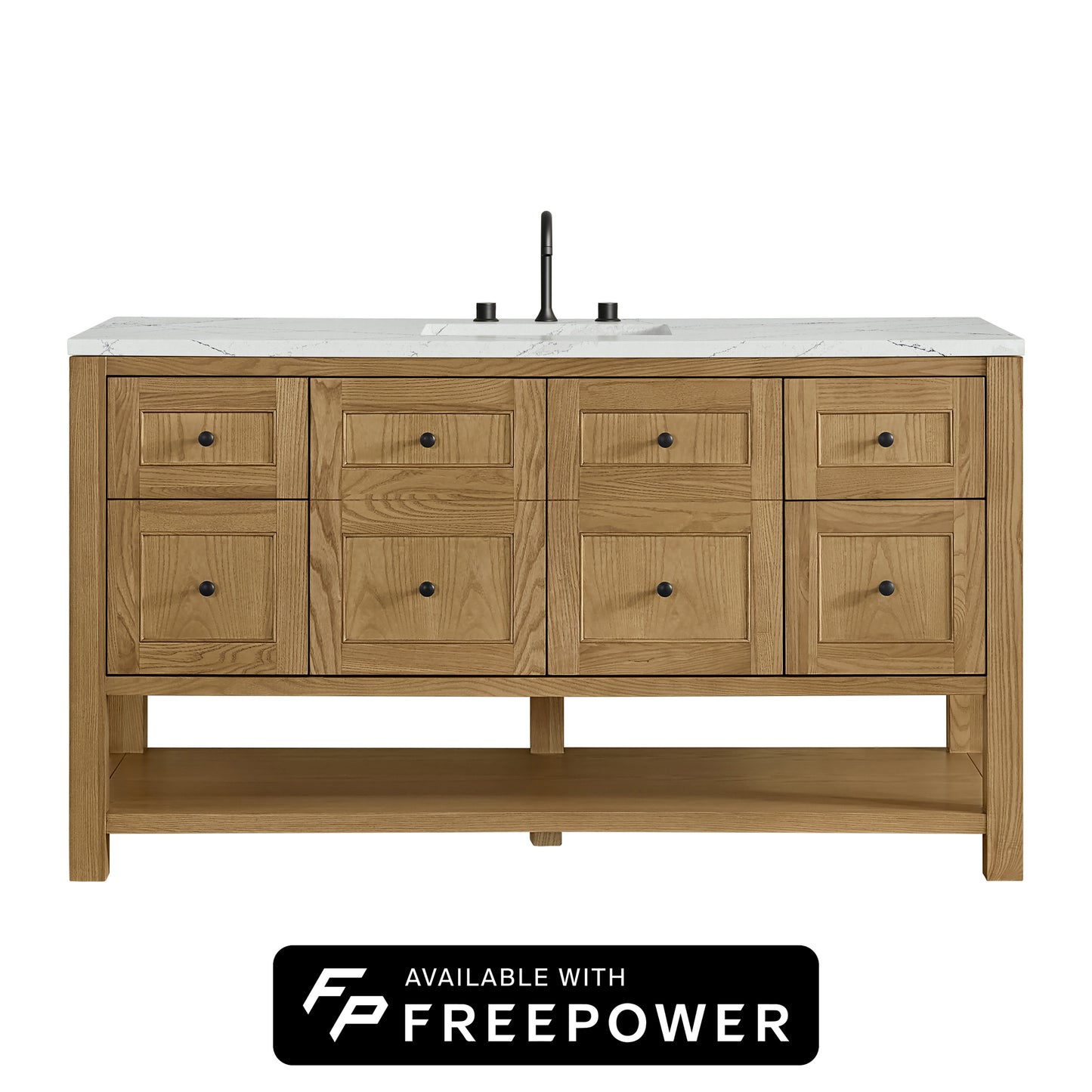 James Martin Vanities Breckenridge 60" Light Natural Oak Single Vanity With 3cm Ethereal Noctis Silestone Top With FreePower Wireless Charger