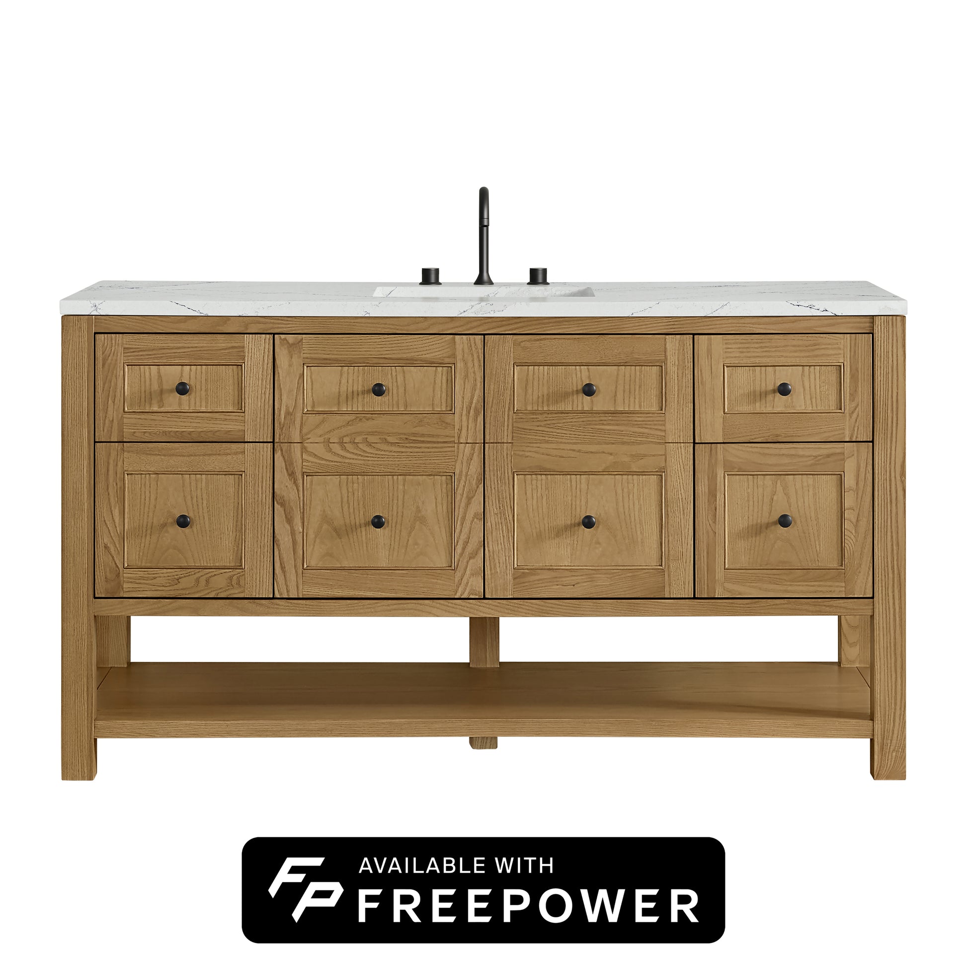 James Martin Vanities Breckenridge 60" Light Natural Oak Single Vanity With 3cm Ethereal Noctis Silestone Top With FreePower Wireless Charger