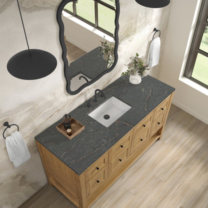 James Martin Vanities Breckenridge 60" Light Natural Oak Single Vanity With 3cm Parisien Bleu Top With FreePower Wireless Charger