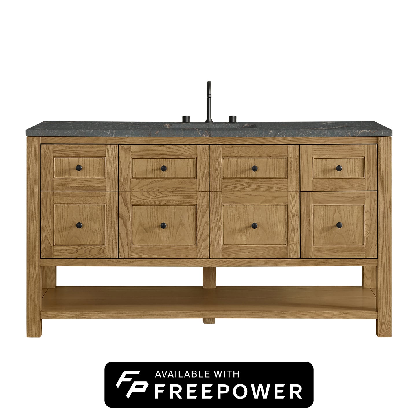 James Martin Vanities Breckenridge 60" Light Natural Oak Single Vanity With 3cm Parisien Bleu Top With FreePower Wireless Charger