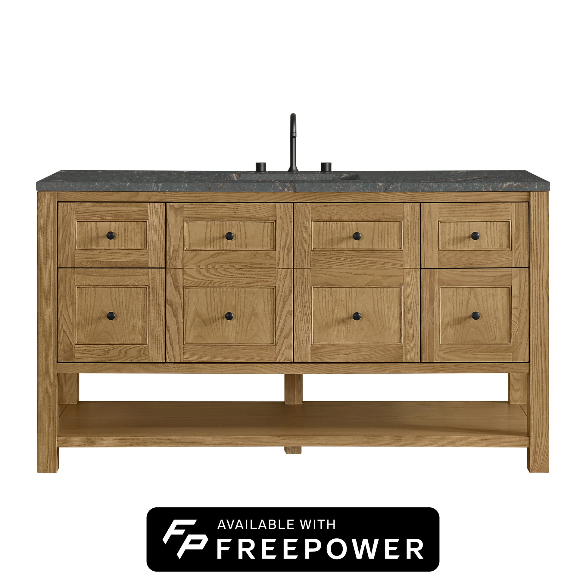 James Martin Vanities Breckenridge 60" Light Natural Oak Single Vanity With 3cm Parisien Bleu Top With FreePower Wireless Charger