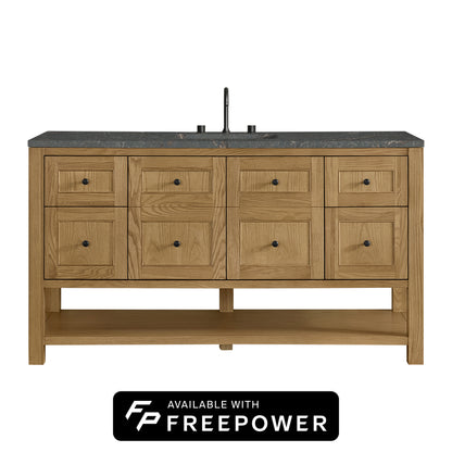 James Martin Vanities Breckenridge 60" Light Natural Oak Single Vanity With 3cm Parisien Bleu Top With FreePower Wireless Charger