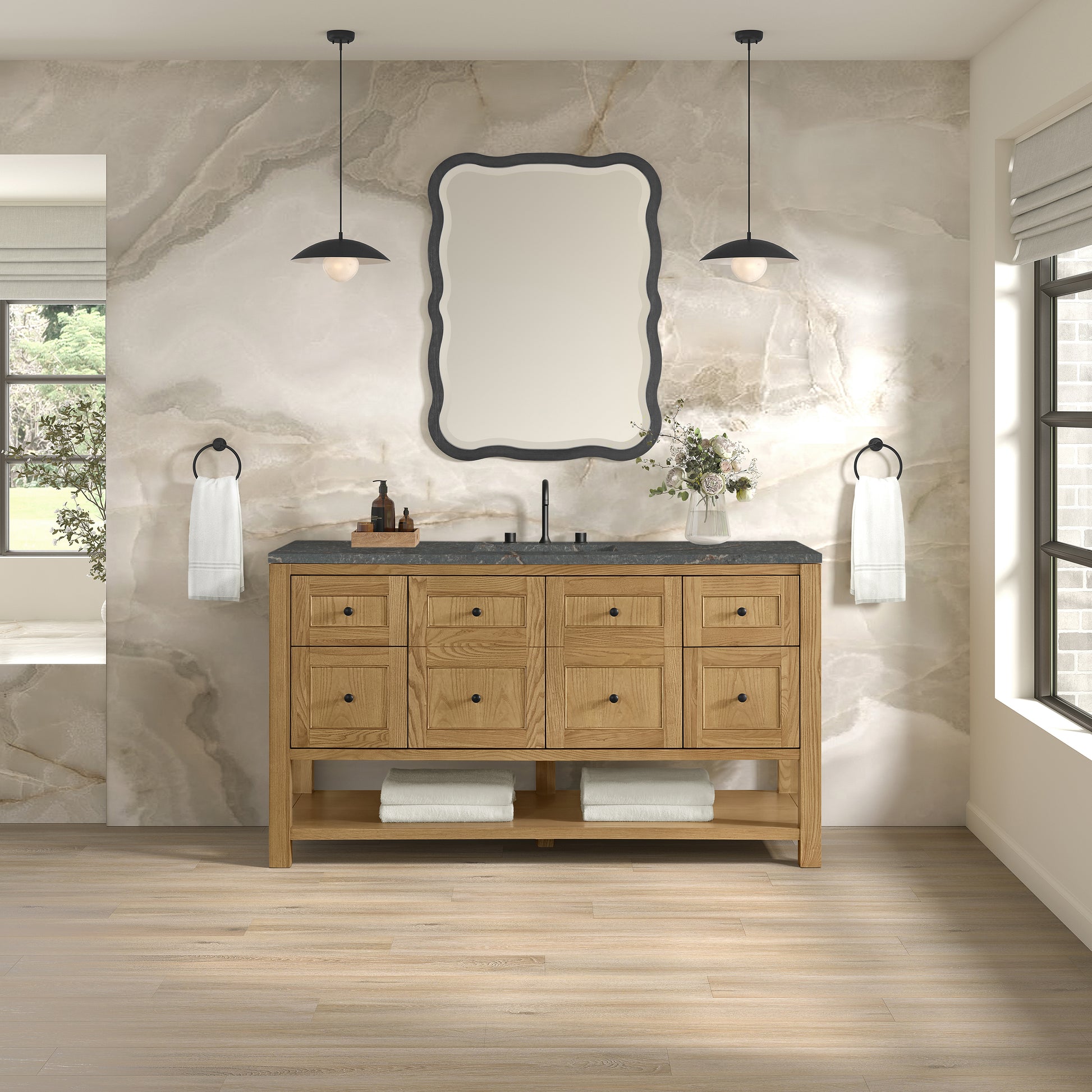 James Martin Vanities Breckenridge 60" Light Natural Oak Single Vanity With 3cm Parisien Bleu Top With FreePower Wireless Charger