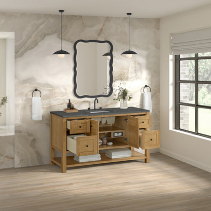 James Martin Vanities Breckenridge 60" Light Natural Oak Single Vanity With 3cm Parisien Bleu Top With FreePower Wireless Charger