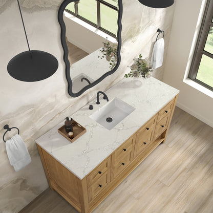 James Martin Vanities Breckenridge 60" Light Natural Oak Single Vanity With 3cm Victorian Silver Silestone Top With FreePower Wireless Charger