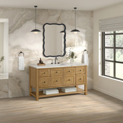 James Martin Vanities Breckenridge 60" Light Natural Oak Single Vanity With 3cm Victorian Silver Silestone Top With FreePower Wireless Charger