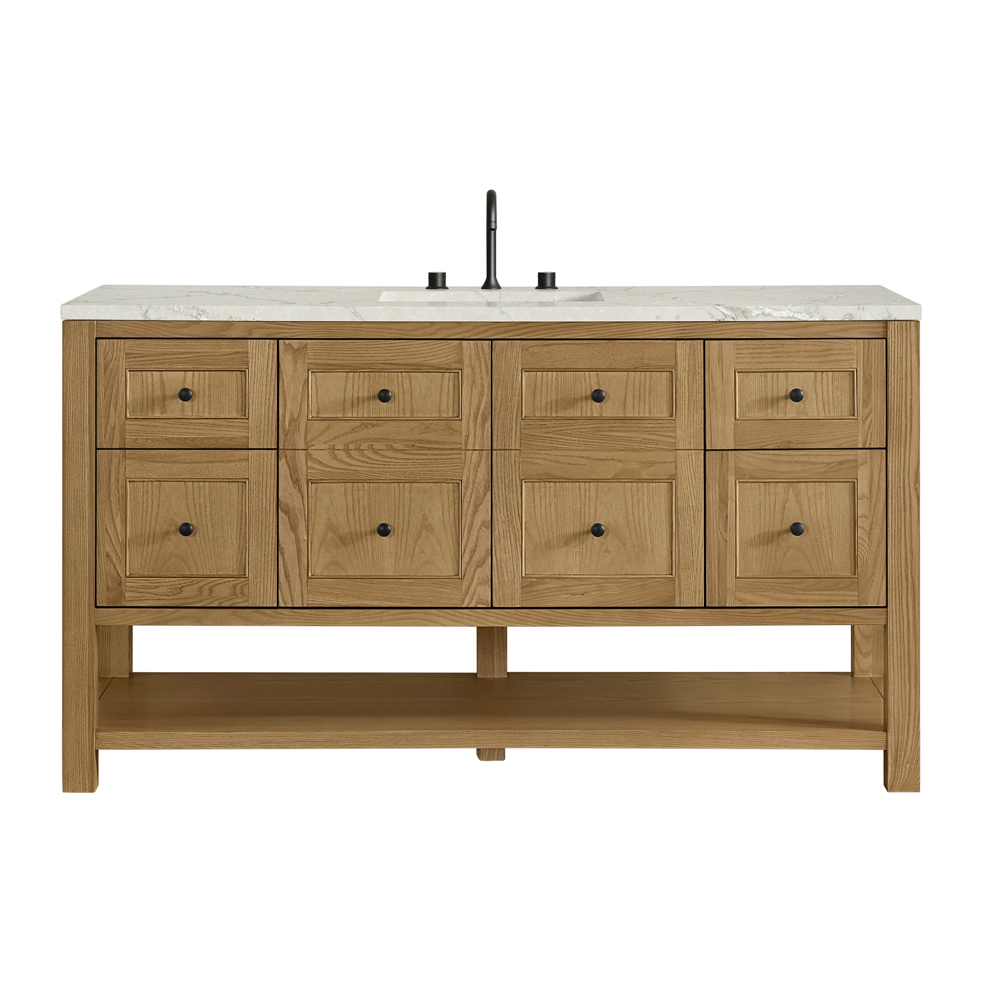 James Martin Vanities Breckenridge 60" Light Natural Oak Single Vanity With 3cm Victorian Silver Silestone Top With FreePower Wireless Charger