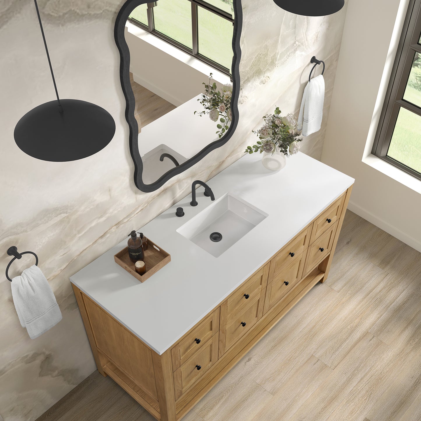 James Martin Vanities Breckenridge 60" Light Natural Oak Single Vanity With 3cm White Zeus Quartz Top