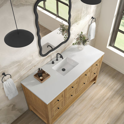 James Martin Vanities Breckenridge 60" Light Natural Oak Single Vanity With 3cm White Zeus Quartz Top