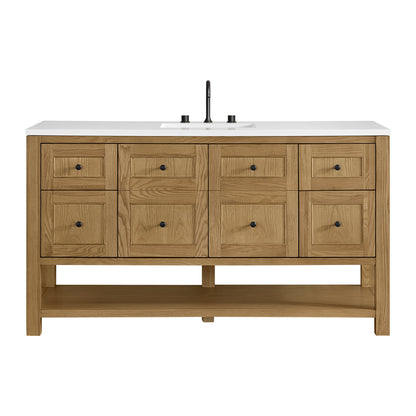 James Martin Vanities Breckenridge 60" Light Natural Oak Single Vanity With 3cm White Zeus Quartz Top