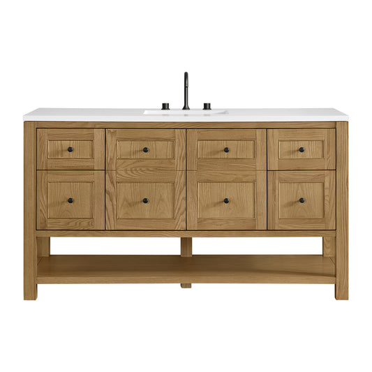 James Martin Vanities Breckenridge 60" Light Natural Oak Single Vanity With 3cm White Zeus Quartz Top