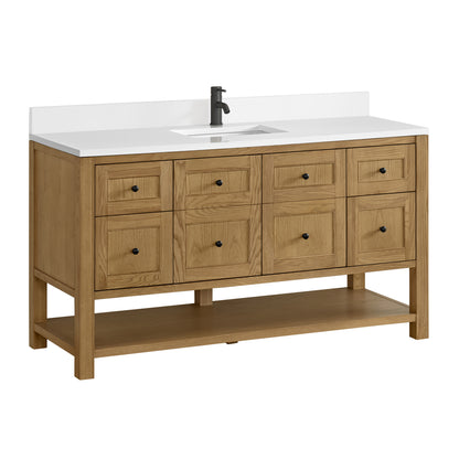 James Martin Vanities Breckenridge 60" Light Natural Oak Single Vanity With Single Hole 3cm White Zeus Quartz Top and Backsplash