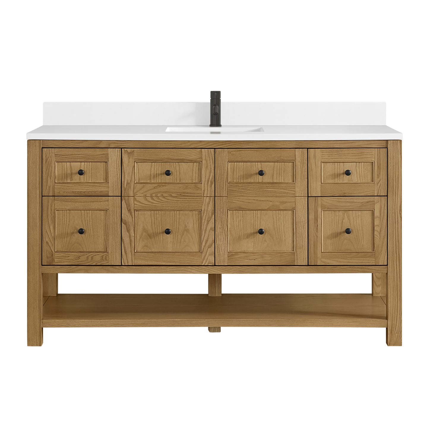 James Martin Vanities Breckenridge 60" Light Natural Oak Single Vanity With Single Hole 3cm White Zeus Quartz Top and Backsplash