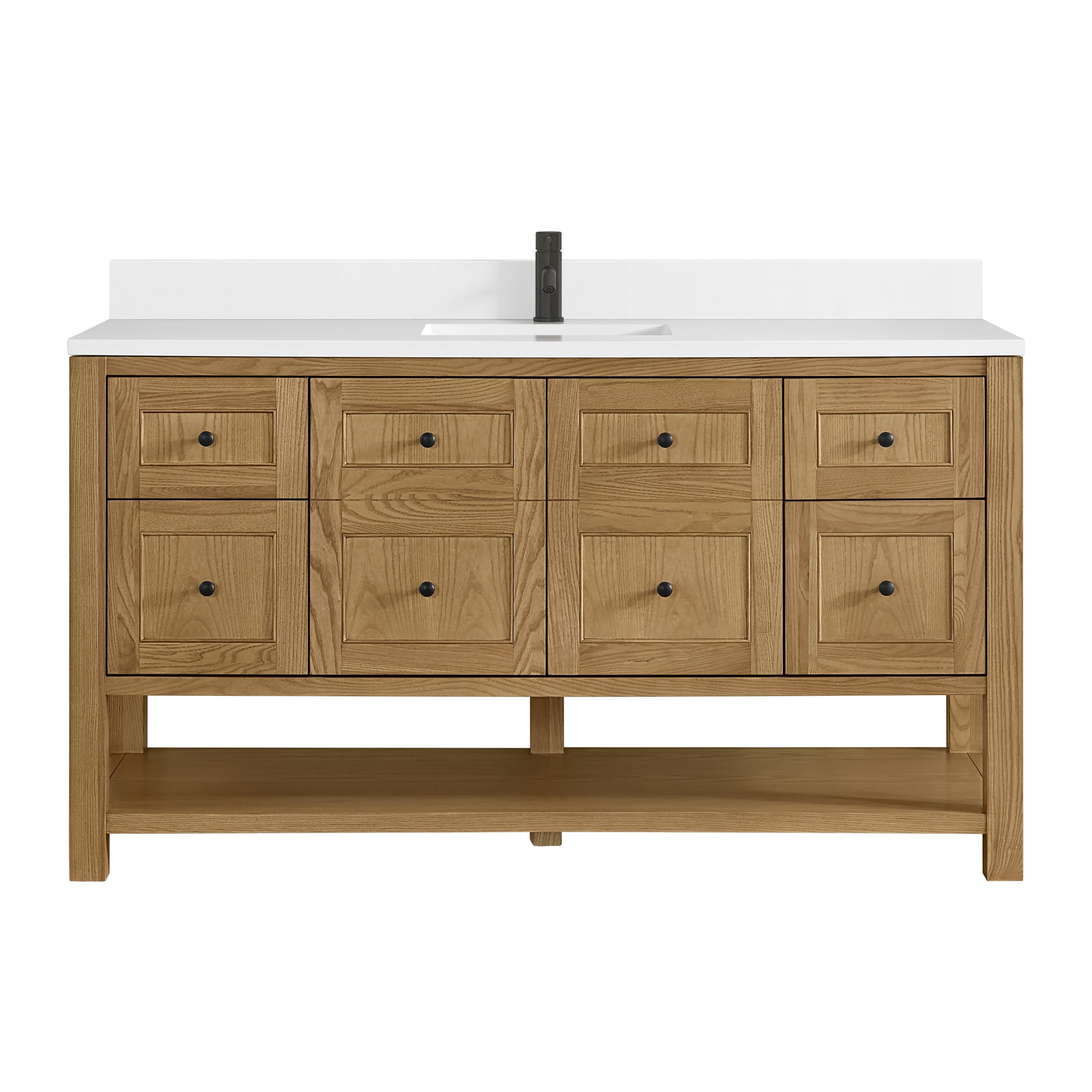 James Martin Vanities Breckenridge 60" Light Natural Oak Single Vanity With Single Hole 3cm White Zeus Quartz Top and Backsplash