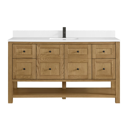 James Martin Vanities Breckenridge 60" Light Natural Oak Single Vanity With Single Hole 3cm White Zeus Quartz Top and Backsplash
