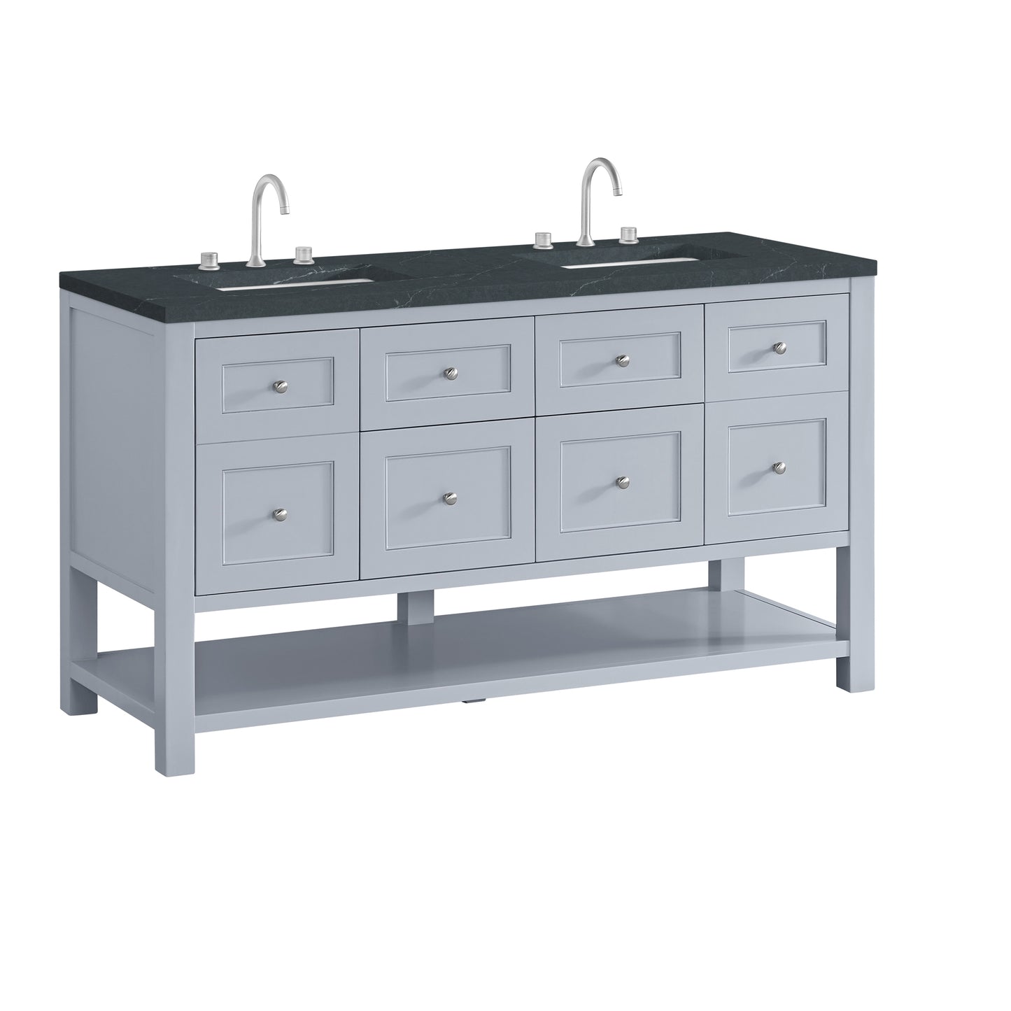 James Martin Vanities Breckenridge 60" Serenity Blue Double Vanity With 3cm Charcoal Soapstone Quartz Top