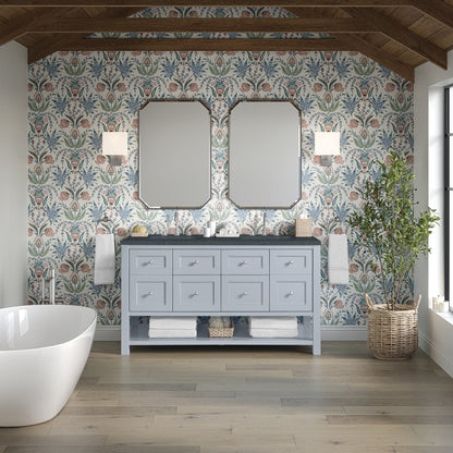 James Martin Vanities Breckenridge 60" Serenity Blue Double Vanity With 3cm Charcoal Soapstone Quartz Top