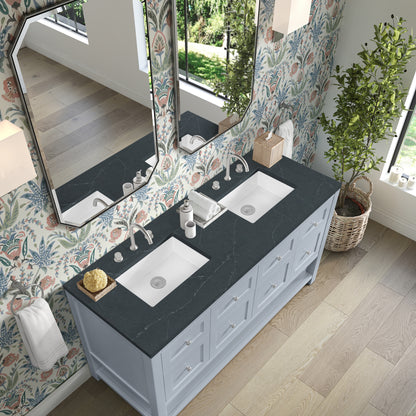 James Martin Vanities Breckenridge 60" Serenity Blue Double Vanity With 3cm Charcoal Soapstone Quartz Top