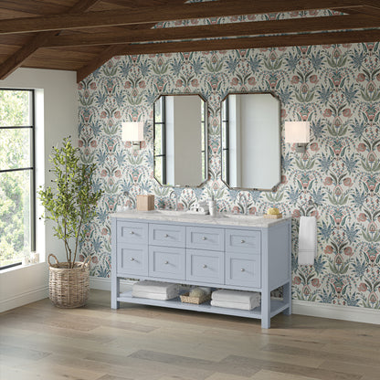 James Martin Vanities Breckenridge 60" Serenity Blue Double Vanity With 3cm Eternal Jasmine Pearl Quartz Top