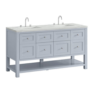 James Martin Vanities Breckenridge 60" Serenity Blue Double Vanity With 3cm Ethereal Noctis Quartz Top