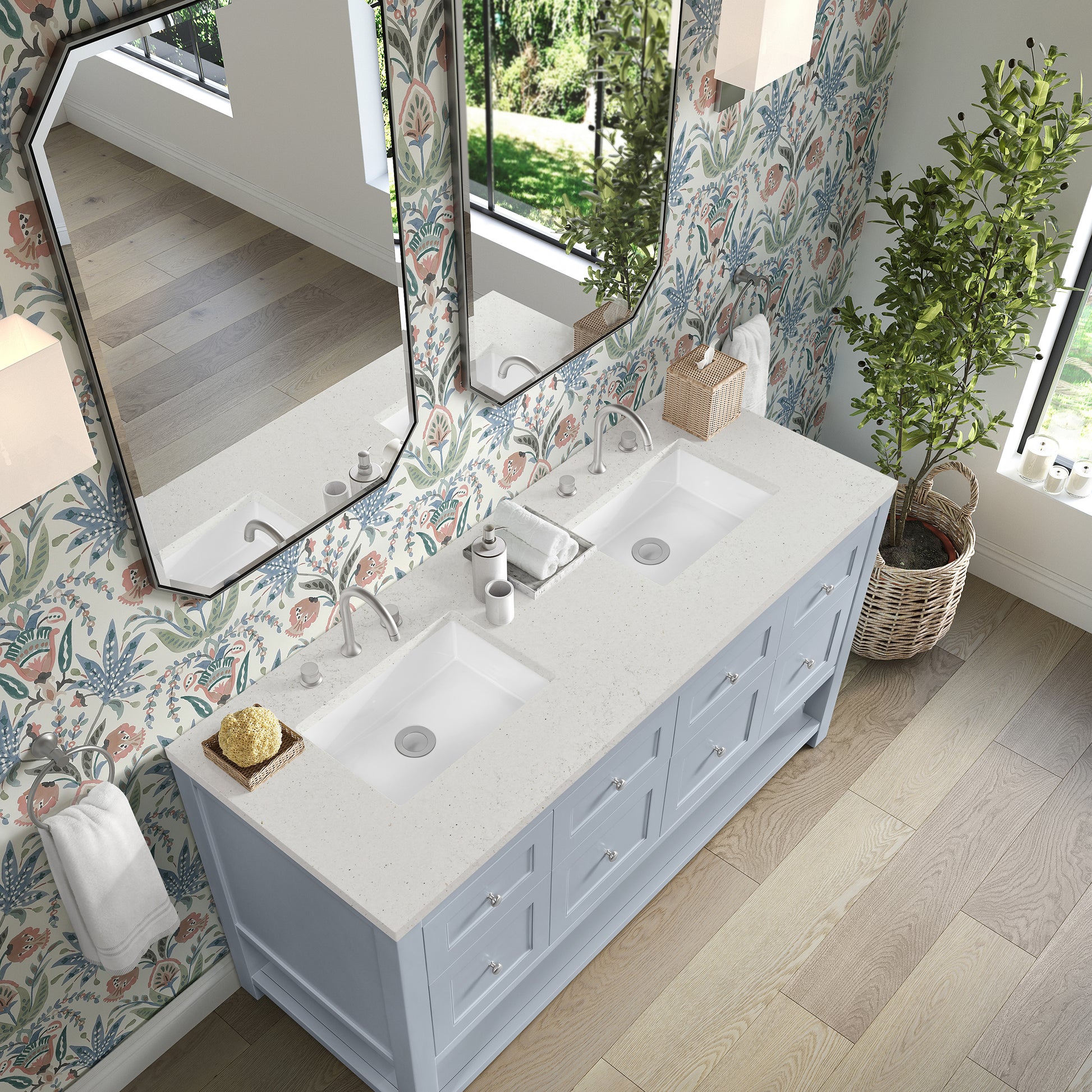 James Martin Vanities Breckenridge 60" Serenity Blue Double Vanity With 3cm Lime Delight Quartz Top