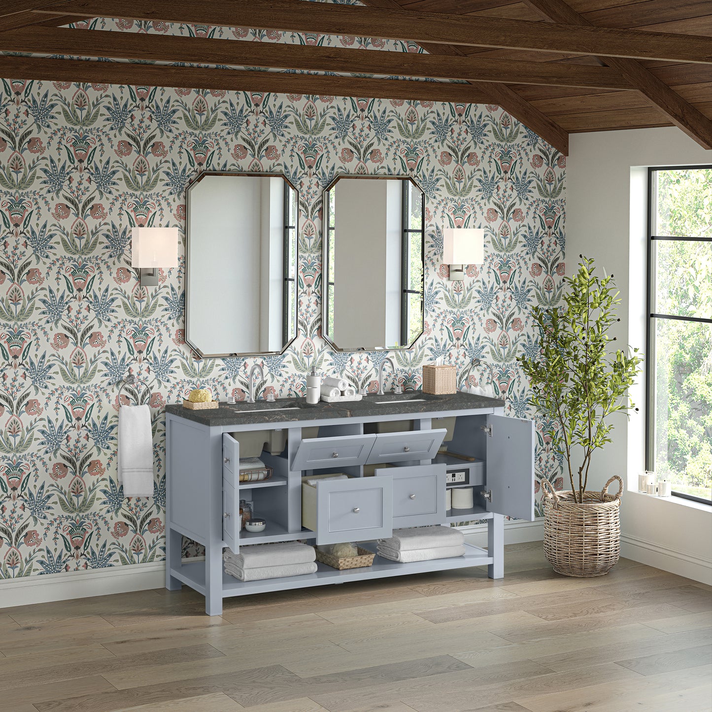 James Martin Vanities Breckenridge 60" Serenity Blue Double Vanity With 3cm Parisien Bleu Top